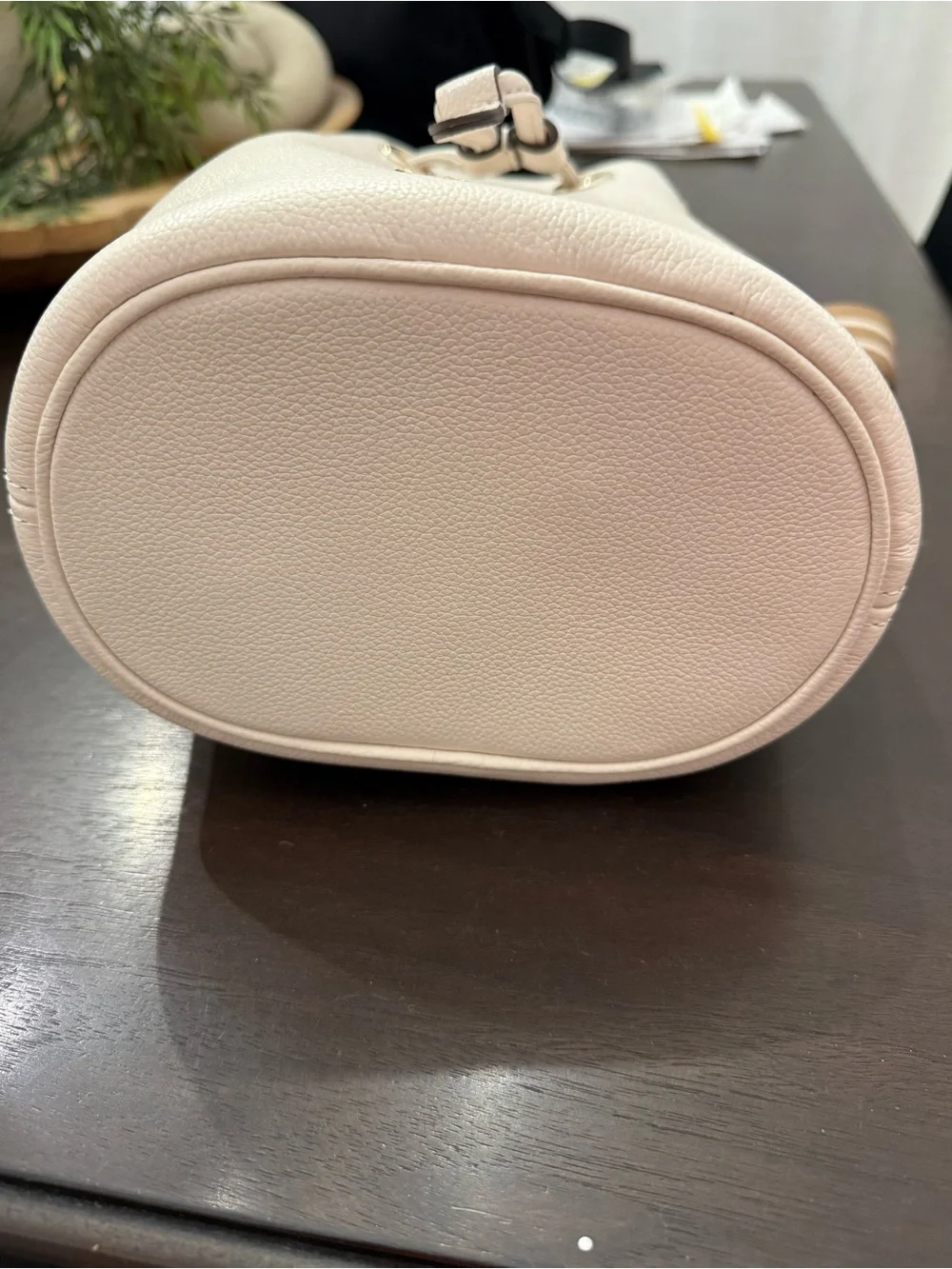 Kate Spade Pebbled Leather Drawstring Bucket Bag with Striped Strap